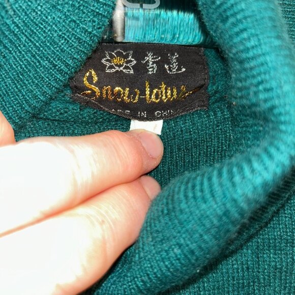 Snow Lotus Vintage 100% cashmere Forest green turtleneck sweater 90cm 36 bust M - Picture 3 of 4